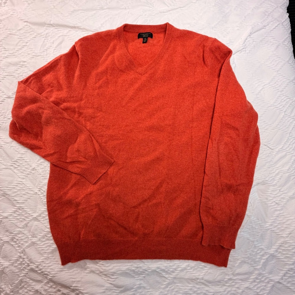 Club Room Luxury Mens XXL Cashmere V-Neck Sweater Orange Long Sleeve Pullover